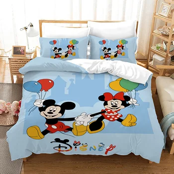 Детский комплект постельного белья Disney с Микки и Минни Маус размера Queen King Size для девочек и мальчиков, пододеяльник, наволочки, подарок на День рождения