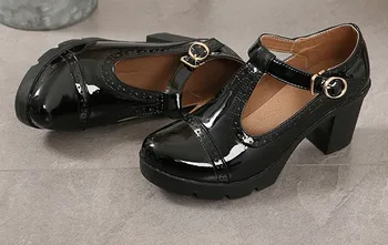 Сексуальные женские туфли-лодочки на толстой кожаной платформе, Mary Jane, ремешок на щиколотке, Тонкие туфли на высоком каблуке с заостренным носком, женские босоножки с пряжкой
