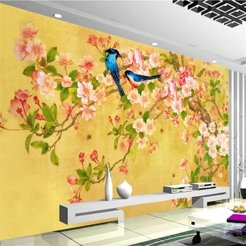 wellyu papel de parede Обои на заказ 3d фреска украшение цветами и птицами китайская фреска гостиная спальня 3D обои обои