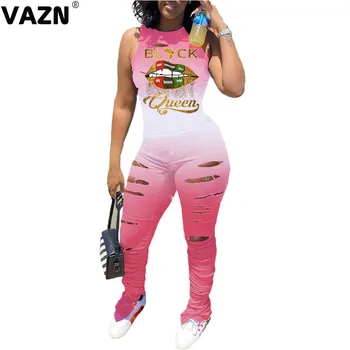 VAZN 2020 Высококачественный Сексуальный молодой открытый топ с рукавами-безрукавками, группа длинных брюк, спортивные костюмы, Тонкий женский комплект из 2 предметов