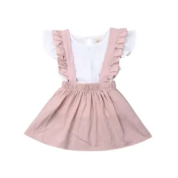 Новорожденная модная принцесса Для малышей, футболка с рюшами для маленьких девочек, топы с короткими рукавами, юбка, комплект одежды из 2 предметов, комплект одежды