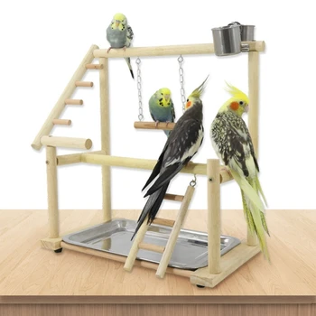 Подставка для птиц, подставка для игры с попугаями, игрушка-качалка с лестницей и чашечки для кормления