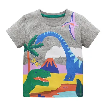 Новое поступление, Летние футболки для мальчиков, хлопковая детская одежда с принтом животных и динозавров, спортивные футболки с короткими рукавами, топ для малышей