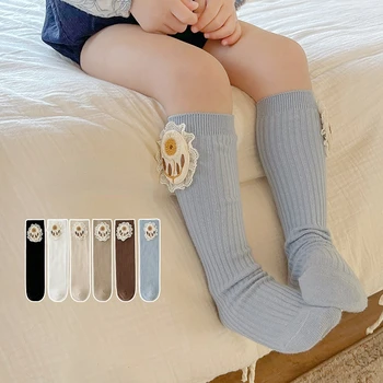 Весенние новые носки для маленьких девочек, однотонные детские носки с вышивкой Подсолнухом, хлопковые носки для малышей