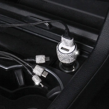 Автомобильное зарядное устройство для автомобильного телефона с алмазным креплением Зарядное устройство для защитного молотка с двойным USB-устройством для быстрой зарядки автомобильного телефона с алмазным креплением Зарядное устройство из алюминиевого сплава
