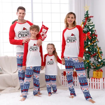 Рождественские семейные пижамы, футболки с надписями, Винтажные комплекты брюк в полоску, пижамы для мамы и детей, одежда для сна для маленьких мальчиков и девочек