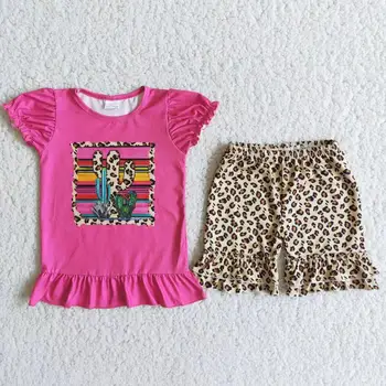 Летние костюмы для маленьких девочек RTS оптом на заказ, детские наряды с кактусами, детские комплекты леопардовой одежды