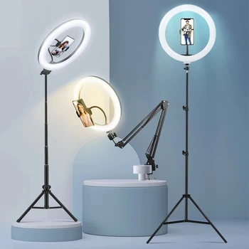 10quot;26 см светодиодная селфи-заполняющая кольцевая лампа для фотосъемки и видеосъемки с подсветкой RingLight с подставкой-штативом с регулируемой яркостью, держатель для телефона с трепетом