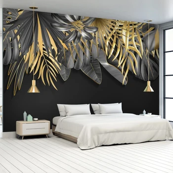 Индивидуальные Настенные обои 3D в Скандинавском стиле Ручная Роспись Тропических растений Золотые Листья Фон для гостиной Спальни