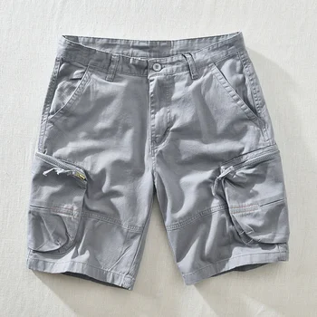 Летние мужские повседневные короткие брюки-карго 2023, модные Декоративные удобные шорты из чистого хлопка с множеством карманов, уличная одежда