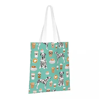 Мятный кофе с лучшим принтом далматинской собаки Многоразовые продуктовые сумки, складные сумки для покупок, моющиеся легкие прочные подарочные пакеты из полиэстера