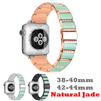 Ремешок из натурального нефрита для Apple watch SE/6/5/4/3/2/1 Ремешки из нержавеющей стали с жадеитовыми вставками класса А для Apple watch Fhx-89bd