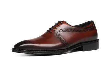 Новые туфли-броги с острым носком ручной работы из натуральной кожи, мужские деловые туфли в стиле ретро с резьбой, свадебные туфли на шнуровке