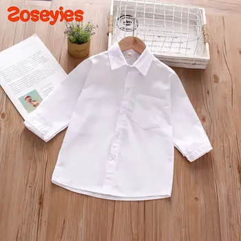 Весенняя белая рубашка для мальчиков, поло с декоративным карманом, топ с длинным рукавом, рубашка с подкладкой