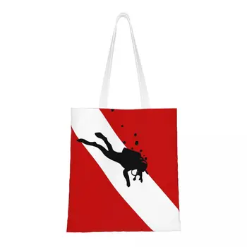 Флаг для подводного плавания Пузырьковый Красно-белый Сумки для покупок из бакалейной лавки, изготовленные на заказ сумки для покупок из парусины для дайвинга, сумки большой емкости
