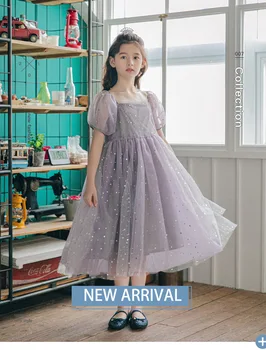 Кружевное платье для девочек 2023, Летнее детское платье из пушистой сетки, платье принцессы с рукавами-пузырями Super Immortal
