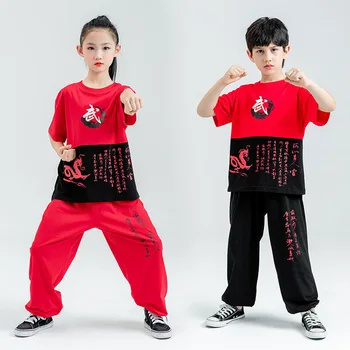 Детская одежда для боевых искусств, летняя футболка с коротким рукавом для мальчиков, брюки, одежда с китайскими элементами, студенческая одежда для тренировок Санда