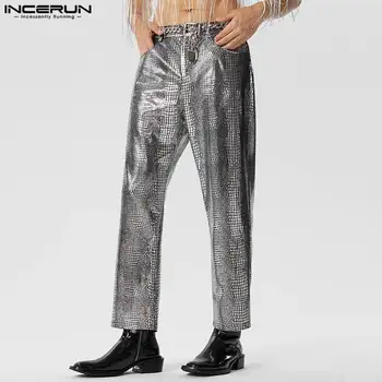 2023 Мужские брюки с блестящими пуговицами, Свободный Геометрический принт, Сверкающие Брюки, Мужская Уличная одежда, Модная вечеринка, Ночной клуб, Pantalon INCERUN