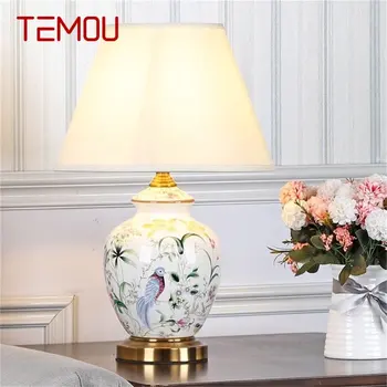 Керамический Настольный светильник TEMOU с диммером, Современная Роскошная Настольная лампа с белым рисунком, Светодиодная для дома