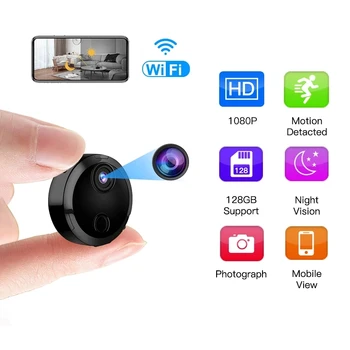 Беспроводная WiFi мини HD камера видеонаблюдения 1080P ночного видения Маленькая камера обнаружения безопасности Удаленная внутренняя веб-камера умного дома