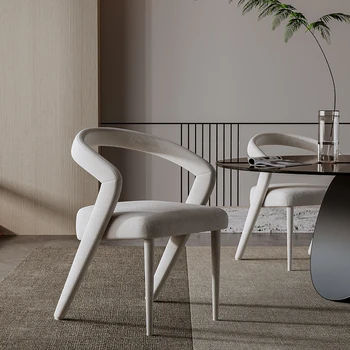 Итальянские минималистские семейные обеденные стулья Современный минималистский стол из белой бархатной ткани с высокой спинкой обеденные стулья