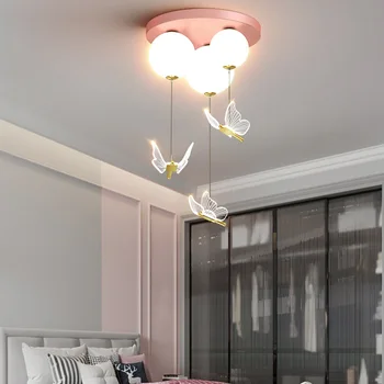 Светодиодная детская комната с воздушным шаром, лампа для спальни, сетка, Потолочная люстра с красной бабочкой для мальчика, романтическая люстра для комнаты розовой принцессы для девочки