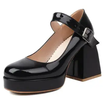 ANOVISHANA Mary Jane/ женские туфли-лодочки с круглым носком, блочный каблук 9 см, платформа 2 см, ремешок с пряжкой, милые женские туфли для свиданий, большой размер 45 46