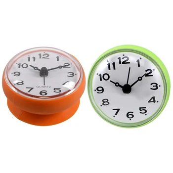 Водонепроницаемые часы для кухни, ванной, душа, 2x7 см, Настенная присоска, Оранжевый и зеленый