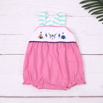 Детская одежда для девочек от 0 до 3 лет, Летний розовый комбинезон, комбинезон с коротким рукавом, комбинезон с ручной вышивкой, цельное боди