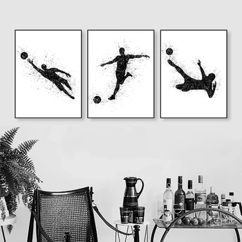 Черно-белая современная футбольная картина на холсте, абстрактный художественный плакат, HD Печать, настенные рисунки, украшение гостиной, спальни