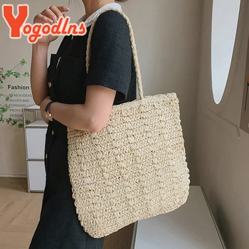 Летняя плетеная соломенная сумка Yogodlns, женская плетеная сумка ручной работы, пляжная сумка в богемном стиле, дорожные сумки через плечо, клатч Bolsa