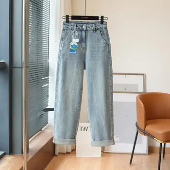 Синие широкие джинсы для женщин, винтажные свободные джинсы с высокой талией, женские y2k, повседневная уличная одежда, широкие брюки