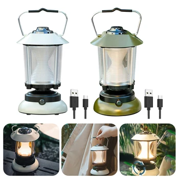 Подвесные ретро-фонари для кемпинга, Портативный садовый фонарь, палатка с регулируемой яркостью, Перезаряжаемая аварийная лампа, светодиод для наружного кемпинга.