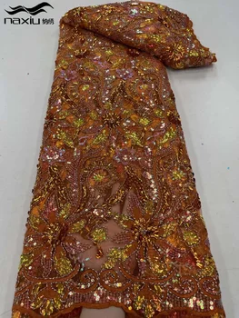 Madison Кружевная ткань с пайетками в нигерийском стиле, вышивка из африканского тюля, пошив свадебного платья, Сетчатое кружево, высокое качество, 5 ярдов, 2023