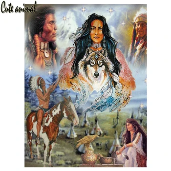 Индийская женщина Картина 5D Diy Алмазная живопись Набор для вышивки крестом Лошадь Племени Воинов Алмазная вышивка Мозаика Домашний декор Новый