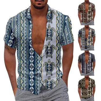 Летняя мода, богемная черепаха, 3D цифровая печать, повседневная Свободная креативная рубашка с коротким рукавом, мужская одежда в этническом стиле
