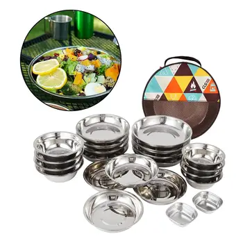 Набор кухонных обеденных тарелок из нержавеющей стали из 22 предметов для столовой посуды - Outdoor