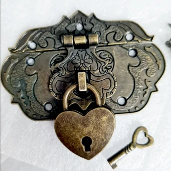 1 комплект навесного замка в форме сердца из сплава в стиле ретро с ключами, антикварная маленькая коробка для багажа, защелки Love Lock для шкатулки для ювелирных изделий, дневника, книги