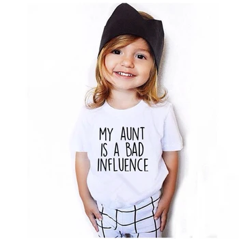 Моя тетя оказывает плохое влияние, детская футболка с забавным буквенным принтом, футболка с коротким рукавом для мальчиков и девочек, подарок тети, одежда для малышей