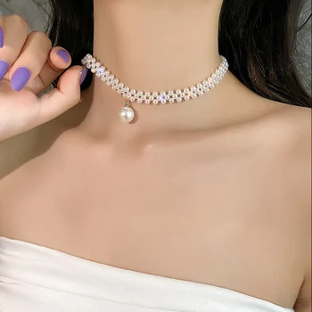 Элегантное ожерелье-чокер с белым жемчугом, жемчужные цепочки на шею, свадебное ожерелье для женщин 2021, новые модные украшения с шармом Kpop