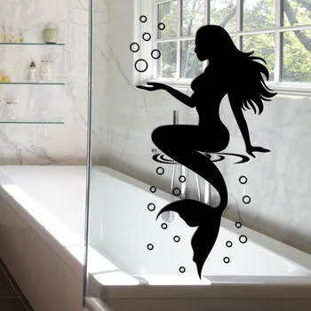 Наклейка на стену Beauty Mermaid ПВХ Водонепроницаемая художественная наклейка на стену Украшение домашней ванной комнаты, туалета Съемная 3D настенная роспись 57*30 см
