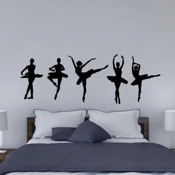 Силуэт танцора балета Виниловая наклейка на стены Балетное искусство Танцующие танцоры Ballerina Studio Wall Mral Dance Room Decor C205