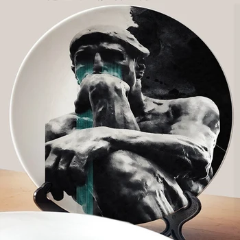 Тарелка со статуей древнегреческих богов для украшения дома, модный черный портрет Мыслителя, блюдо для витрины в шкафу, эстетическое искусство