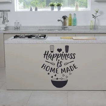 Счастье - это домашняя кухня, цитата, наклейка на стену, виниловое искусство, наклейка для украшения дома, миска, взбивалка для яиц, декор для приправы, фреска AB21