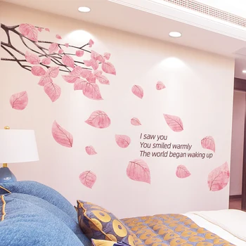 [shijuekongjian] Наклейки на стену с листьями деревьев розового цвета, цитаты 