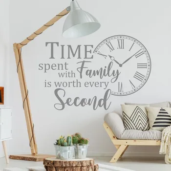 Цитата Наклейка на стену Время, проведенное с семьей, стоит каждой секунды Виниловая клейкая наклейка Часы Искусство украшения дома в гостиной S876