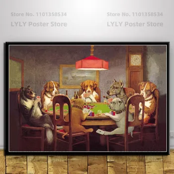 G260 Старинные Собаки, Играющие В покер, Курящие, Забавный Настенный Арт-декор, Картина на холсте, Шелковый Плакат