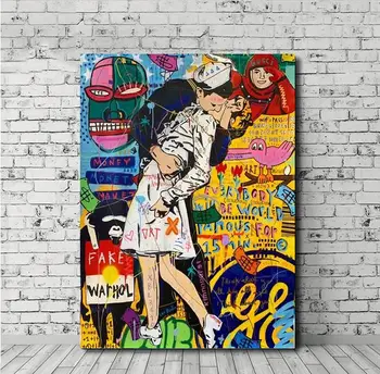 Высококачественная ручная роспись креативного граффити популярного искусства KISS Doctor на холсте для украшения стен детской спальни