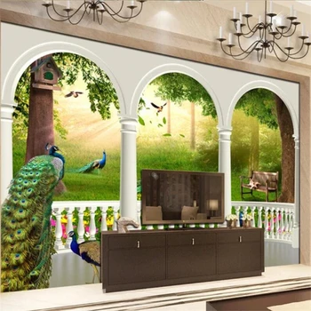 Пользовательские обои Фэнтези 3D Лес Павлин Птичье Гнездо Дворцовый Сад Фоновая Стена Гостиная Спальня Обои для домашнего декора