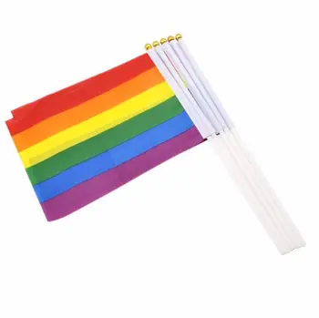 Радужный флаг из полиэфирного волокна 14x21 см, маленькие Гомосексуальность, цветные полосы, Ручные флаги для вечеринок, принадлежности для парада LX6421